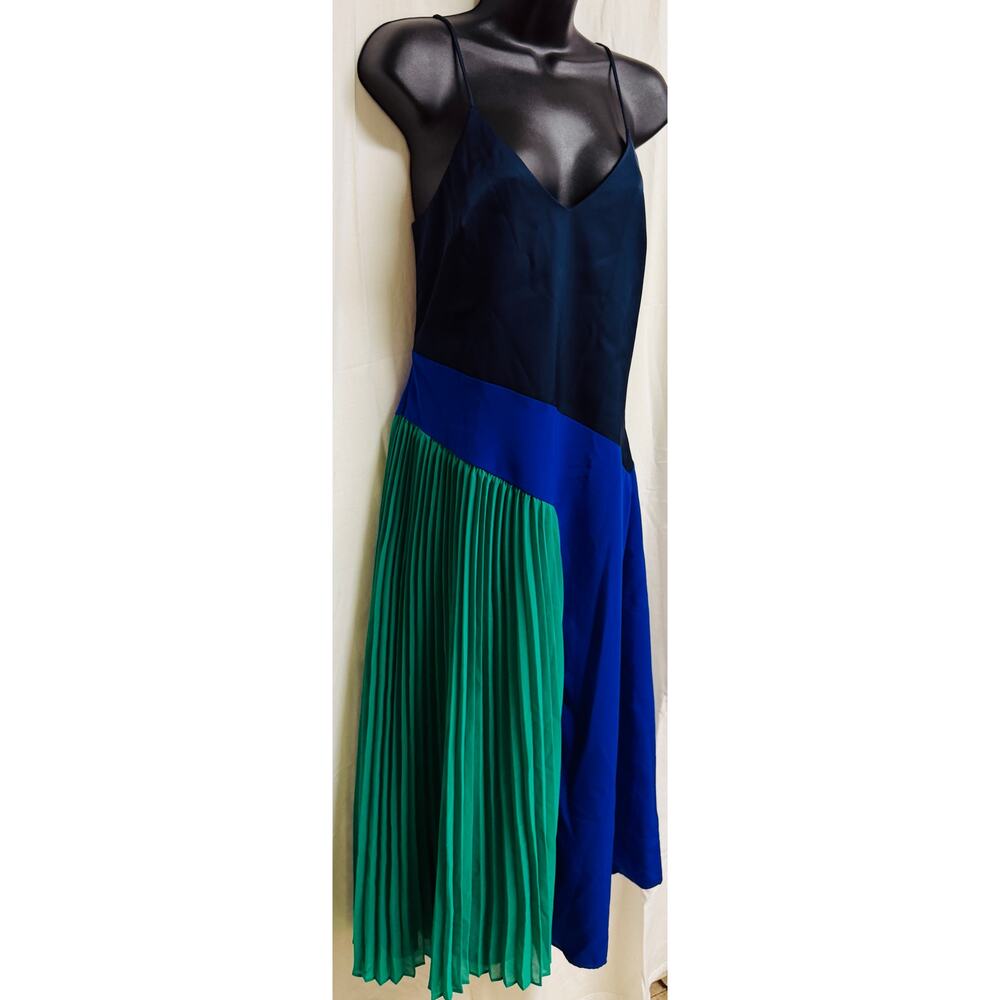Cushine Target Women Midi Shift Dress 8 Fit Flare Pleat Spaghetti Green Blue New - Picture 3 of 9